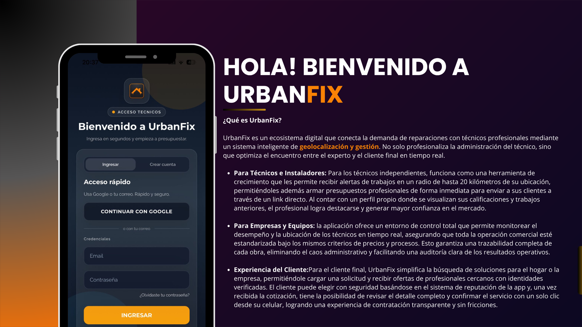 Vista de la plataforma UrbanFix